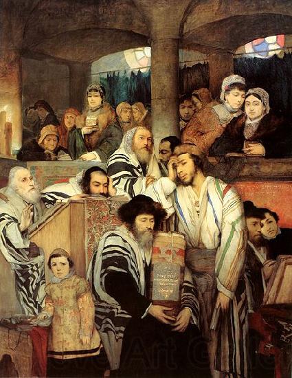 Maurycy Gottlieb Jews Praying in the Synagogue on Yom Kippur Spain oil painting art